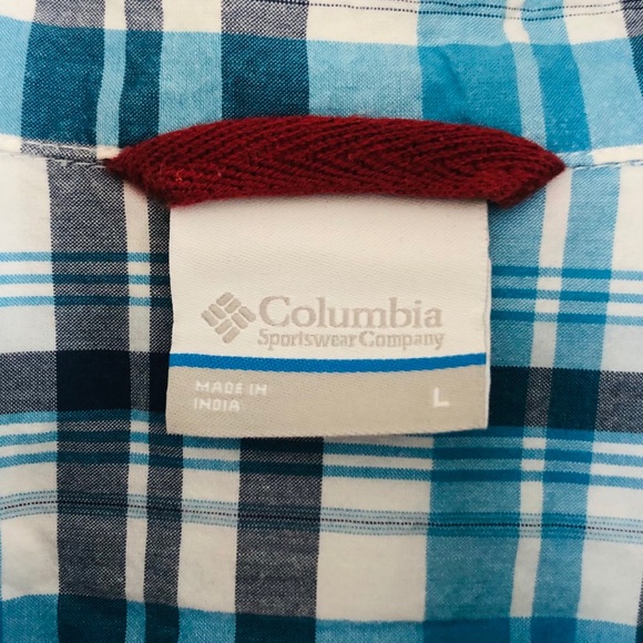 Columbia Short Sleeve Button Down Shirt Blue Check - Picture 2 of 5
